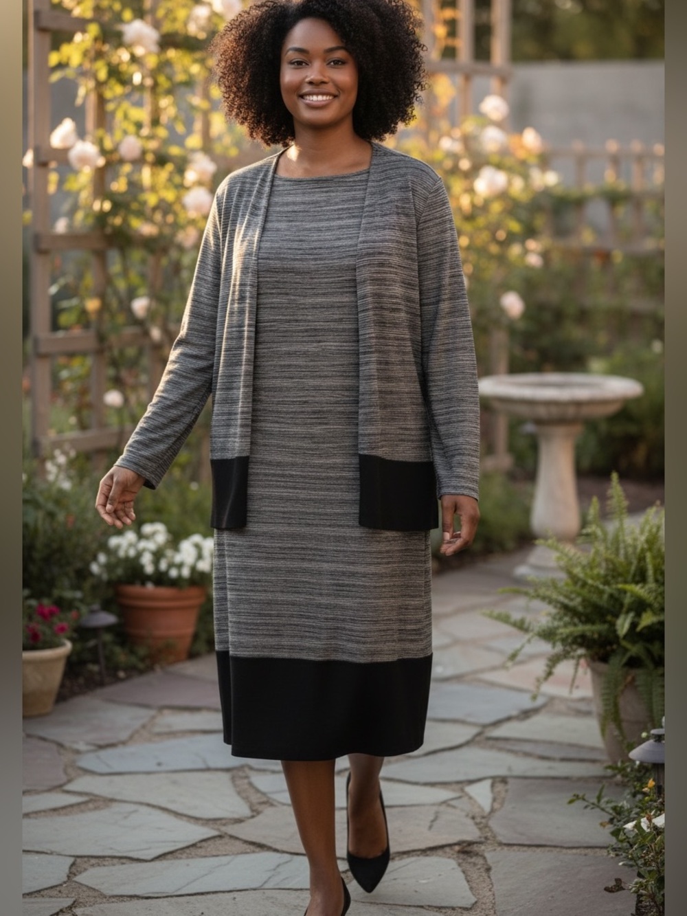 Y2K 2 PC J JILL STRIPED & COLOR BLOCK SHEATH DRESS & JACKET NORMCORE MP